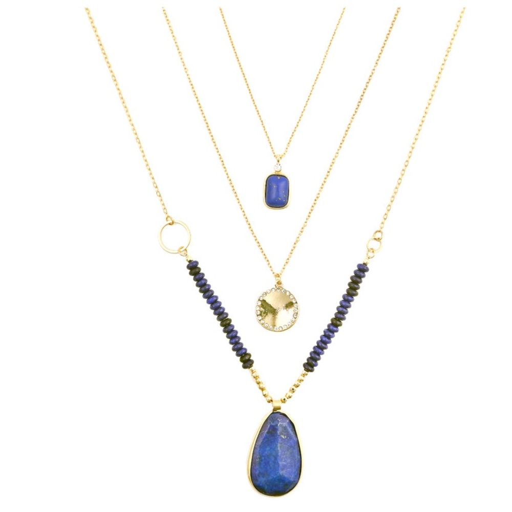 NWT Kevia Lapis Blue Stone Necklace Set Gold Charms Teardrop Pendant Festive